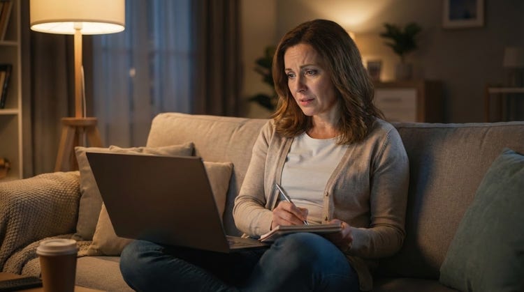 Mujer tomando notas en cursos de formación online sobre prevención de trastornos de la conducta alimentaria.